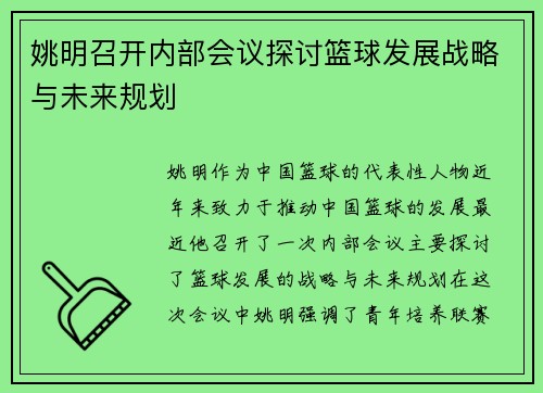姚明召开内部会议探讨篮球发展战略与未来规划